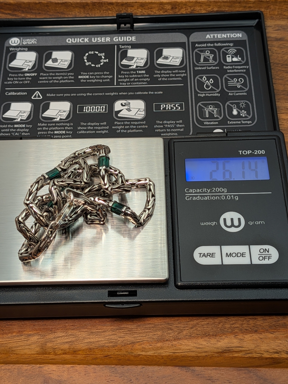 Men's Silver Chain Necklace with Dark Green Accents - Picture 5 of 6